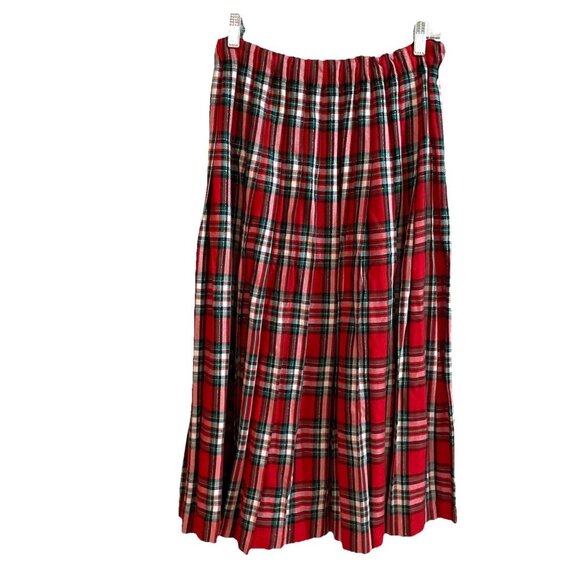 Vtg Talbots Pleated Midi Skirt Petite Medium Red Plaid Pull On Prep Academia USA - Picture 1 of 10